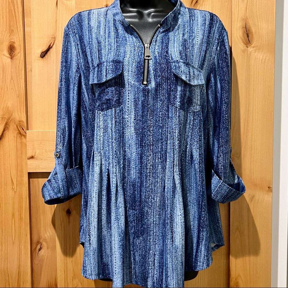 Cocomo 3/4 Sleeve Zipper Front Waist Pleated Blouse Size L